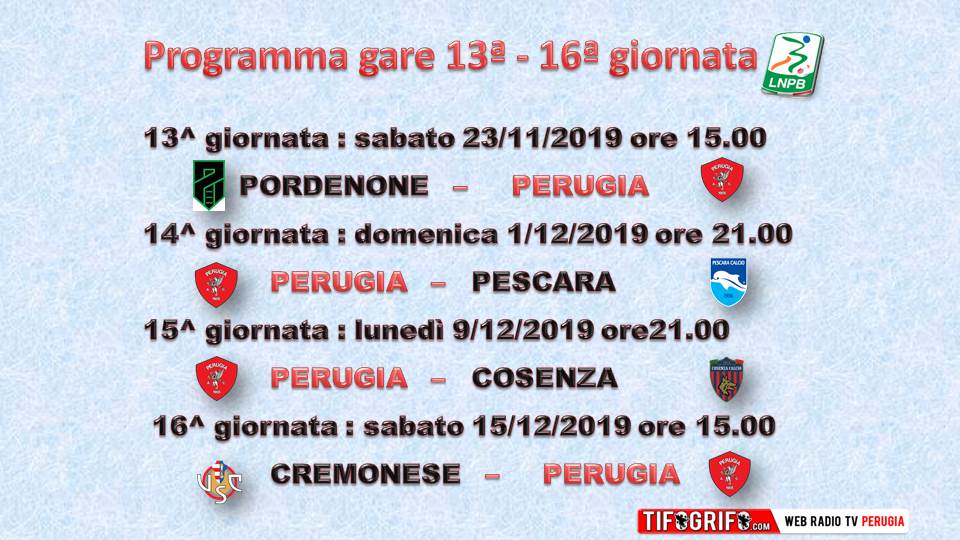 Serie B. Programma Gare 13ª - 16ª Giornata Di Andata - TifoGrifo.com ...